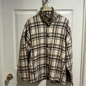 ANDREE BY UNIT Plaid Shirt Jacket in Brown and Cream